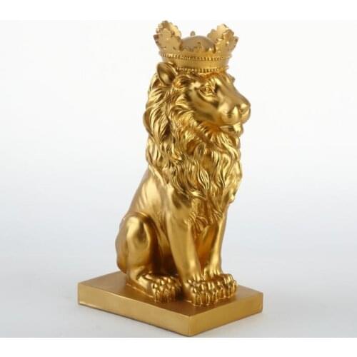 NEW CREATIVE MODERN GOLDEN CROWN BLACK LION STATUE ANIMAL FIGURINE SCULPTURE FOR HOME DECORATIONS ATTIC ORNAMENTS GIFTS
