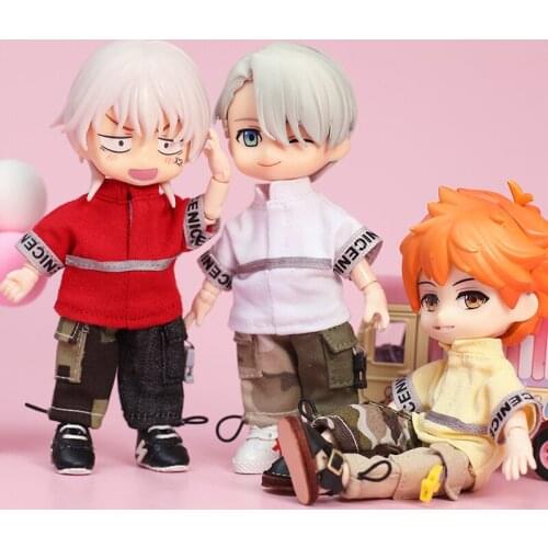 Ob11 baby clothes for men 1/12 BJD clothes GSC ribbon patchwork long T casual pants suit doll clothes