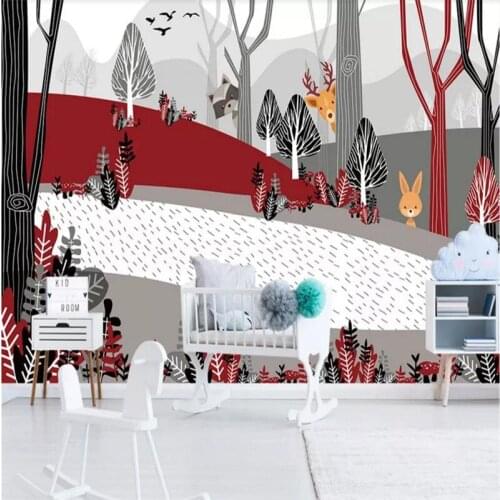 Custom wallpaper cartoon forest animal childrens room background wall childrens paradise wall cloth - high quality silk cloth