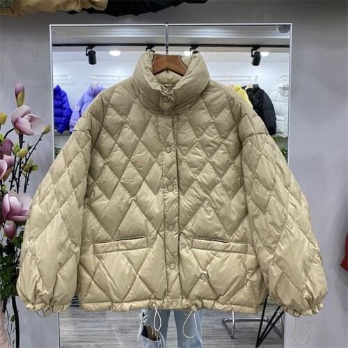 Winter Red Lightweight Puffer Jacket Women Korean Casual Loose Stand Collar Long Sleeves Female White Duck Down Parkas Outwear