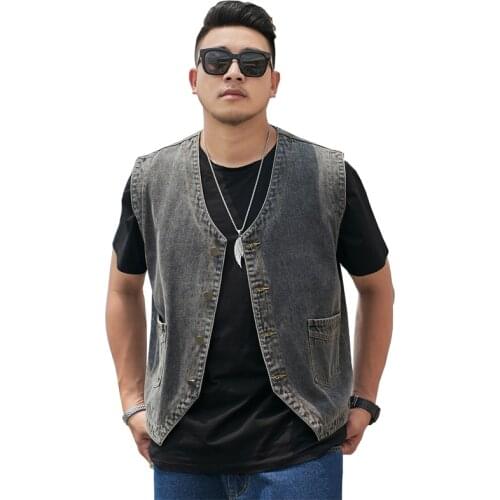 Plus size mens fat denim vest 2021 Spring and Autumn New Youth sleeveless vest denim jacket large size6XL 7XL 8XL