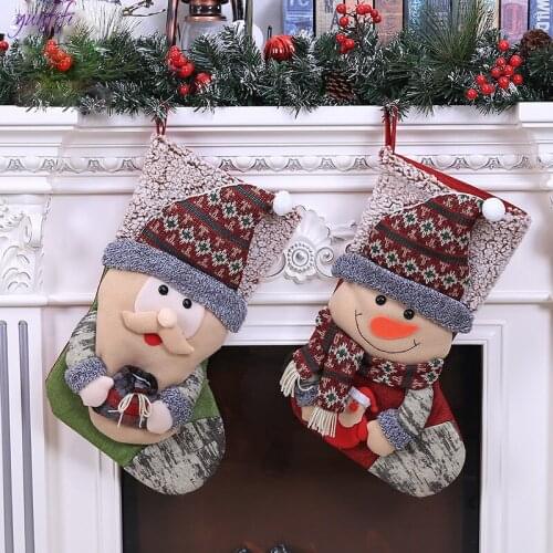 Christmas Stockings Large plush socks snowman Santa Claus Sock Gift Kids Candy Bag Decoration for Home Christmas Tree Ornaments