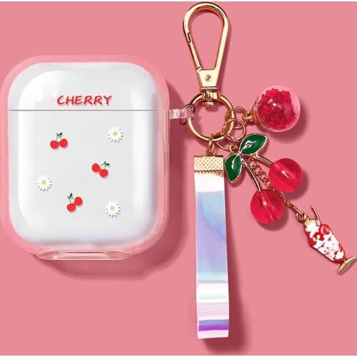 Sweet Crystal Cherry Pendant For Airpods 1 2 Case Soft Silicone Case Bluetooth Wireless Earphone Cover For Airpods Pro Shell