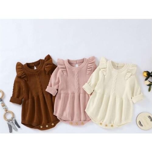 Knitted Baby Clothes Autumn Winter Newborn Baby Romper Jumpsuits Baby Sweater Romper Ruffle Baby Girl Romper Cotton Boy Jumpsuit