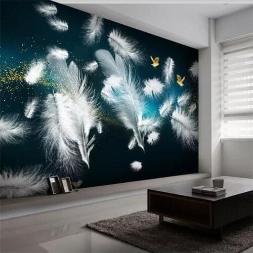 Wellyu Nordic simple dream feather bird background wall decoration painting custom large mural green wallpaper
