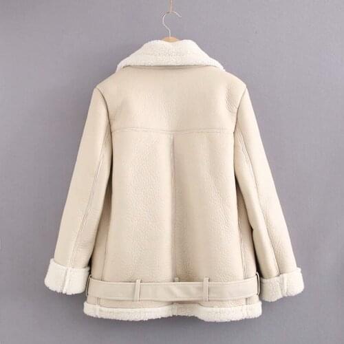 In2it New beige fur faux leather jacket coat Women with belt turn down collar Ladies 2020 Winter Thick Warm Oversized Coat