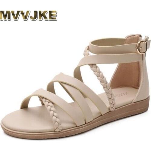 MVVJKE Bohemian Sandals Women 2021 New Large Size Womens Shoes 41-43 Summer Woven Roman Sandals Women Cross Strap Flat Sandals