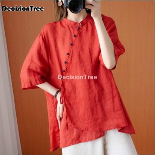 2021 women hanfu tops chinese cotton linen qipao shirt chinese style traditional women red tang suit loose hanfu blouse