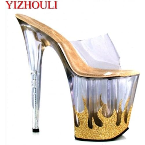 Clear Platform Sexy Novelty Grain Heels Crystal Shoes 8 Inch High Heel Shoes For Lady 20cm Yellow Dance Shoes