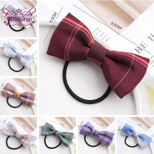 1 Pair Colorful Plaids Bowknot Highly Elastic Hair Ropes Fashion Handmade Bows Hairband Princess Headwear Clothing Decoration