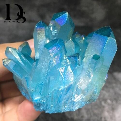 120-130g Pretty Blue Angel Aura Quartz Crystal Cluster Titanium Crystal Cluster Reiki Healing Lemurian Seed Prism Charms