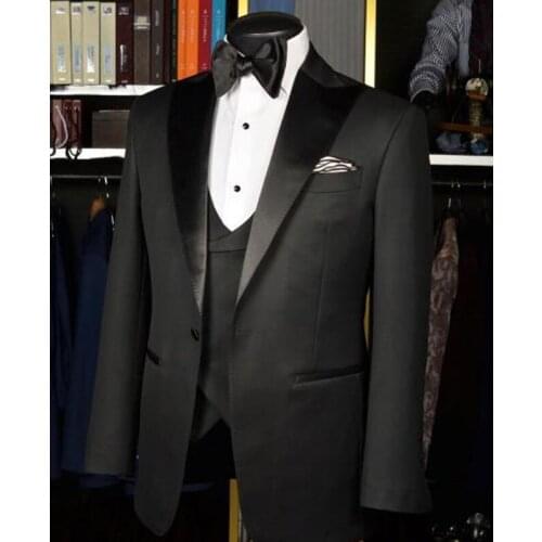 2021 Costume Black Smoking Jacket Vest Pant Wedding Suits For Men Groom Wear 3 piece Formal Tuxedos Business Men Suits Groomsman