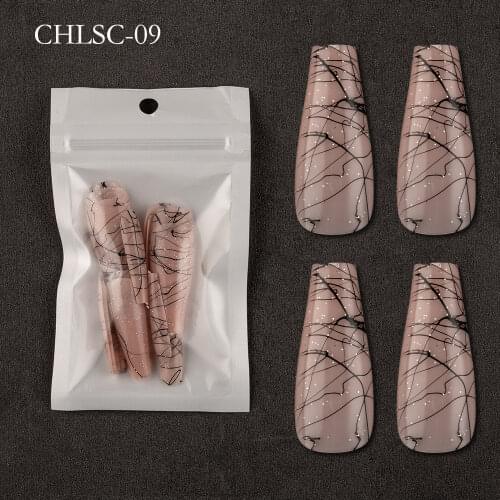 30pcs Long Ballerina False Nails with Messy Lines Designs Fake Nails Press on Nails Full Cover Nail Art Tips Coffin Nails