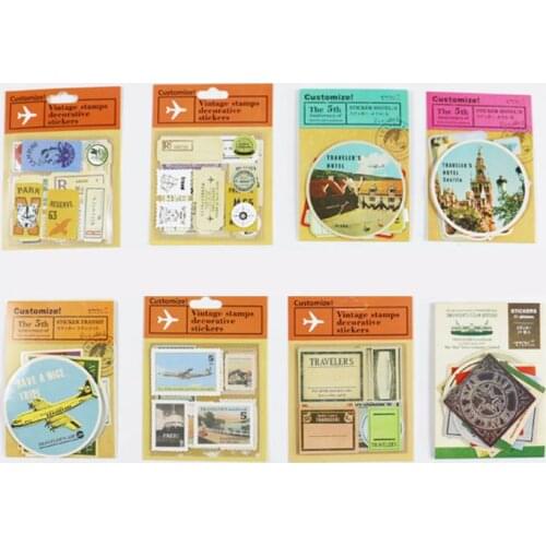 8sheets/set Retro Travel Stamp Sticker Set Diy Cute Stickers Ins Style Scrapbooking School Suppliers Stationery Art Supplies