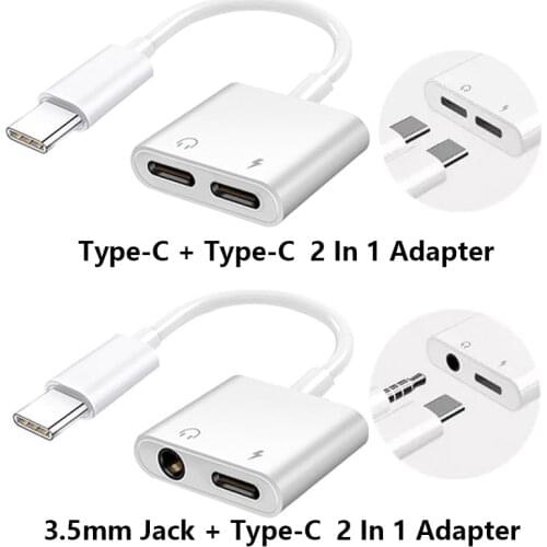 Type C Adapter 2 In 1 Splitter For Huawei Mate40 Mate30 Mate20 P40 P30 P20 Pro Nova 8 7 6 Connector USBC To 3 5mm Jack Converter