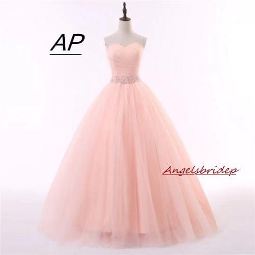 ANGELSBRIDEP Ball Gowns Vestidos De 15 Anos Quinceanera Dress 2021 Sexy Pink Tulle Floor-length Simple Design Debutante Gowns