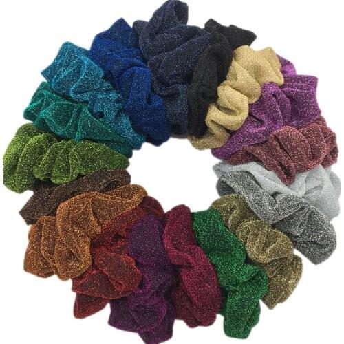Glitter Metalic Hair Scrunchies Elastic Ponytail Holder Women Girl Fashion Ties Accessoires Velvet Headwear sequins 10/6pcs/lot