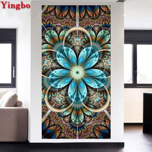 Large DIY Square/round Diamond Embroidery blue striped mandala flowers Picture Of Rhinestones Diamond Mosaic painting By Numbers
