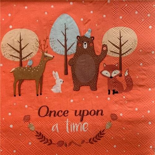 Decoupage wedding birthday party Napkin paper cute tissue cartoon animal bear fox deer vintage beautiful serviettes decor 20