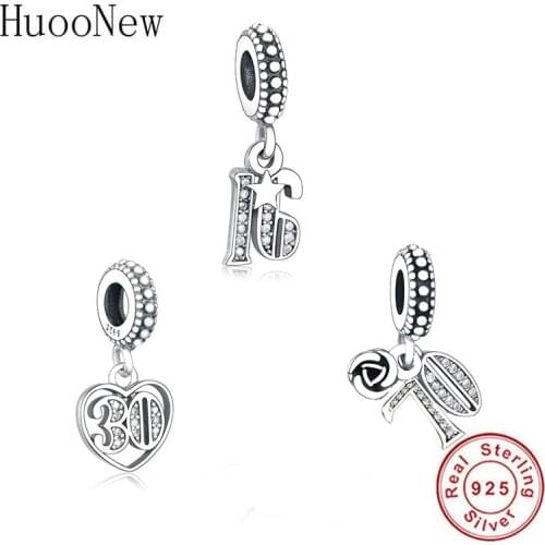 Alphabet Numbers 13 16 18 21 30 40 50 60 70 Bead Fit Original Pandora Charm Bracelet Authentic 925 Silver Making Berloque 2020