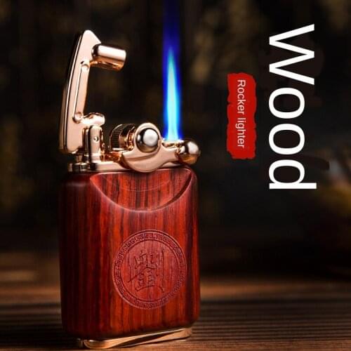 Wooden With Metal Lighter Smoking inflatable Gas Lighters Jet Butane Torch Windproof Cigarette Lighter Novelty Cigar Lighter