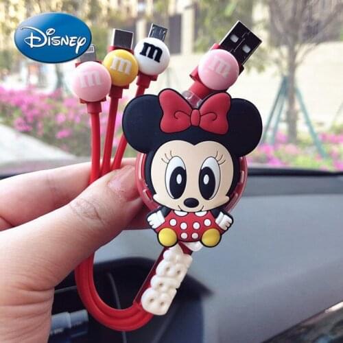 Disney Mickey Mouse Minnie Fast Charge Data Cable Typec Car Charging Cable Android Apple Huawei Triple Charging Cable