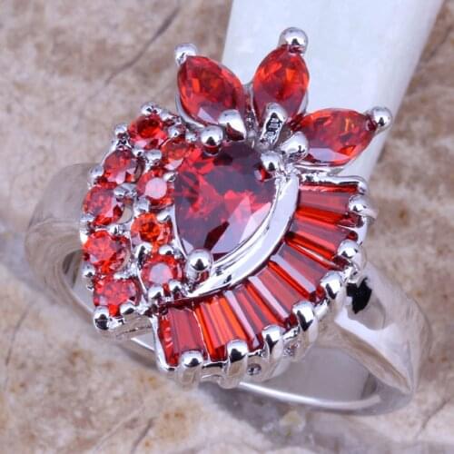 Exclusive Red Garnet Silver Plated Womens Jewelry Ring Size 6 / 7 / 8 / 9 R0553