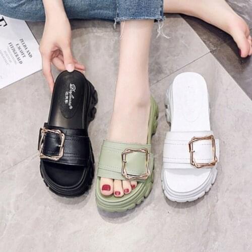 Elegant High-Heeled Ladies Slippers Summer Fashion Metal Decorative Slope With Thick Bottom Non-Slip Wear-Resistant Outer Wear