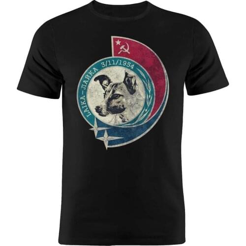 Cotton Unisex T Shirt CCCP Soviet Union Space Dog Laika Tribute Intercosmos Artwork Tee
