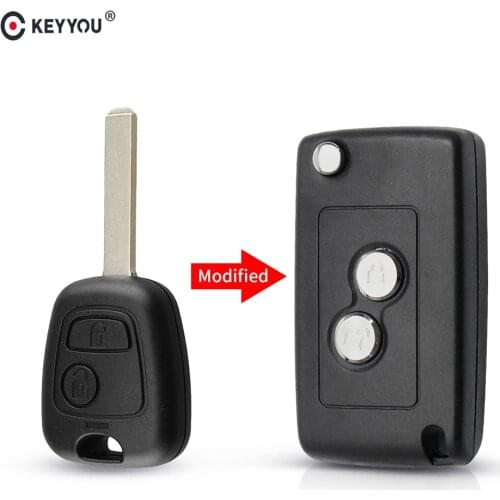 KEYYOU 10pcs Modified Folding Blank Remote Key Shell For Citroen C2 C3 C4 C5 For Peugeot 307 207 407 Flip 2 Buttons Uncut Case