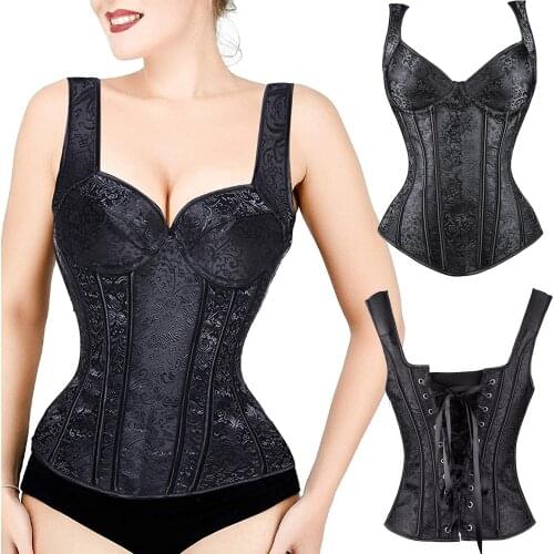 Women Steampunk Steel Boned Zipper Back Sexy Body Bustier Overbust Corset Women Waist Cincher Corsets Black Plus Size S-6XL