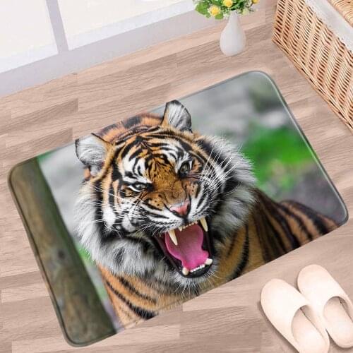 Wild Animal Bathroom Mat Tiger Elephant Leopard Polar Bear Pattern Non-slip Rug Flannel Bath indoor Kitchen Doorway Aisle Carpet
