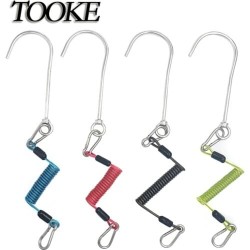Scuba Diving Current Hook Single Reef Hook Drift Hook with Spiral Coil Lanyard Stainless Steel for Current Dive Underwater sport