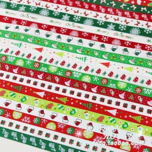 2meters/lot 3/8"(10mm)Silk Satin Printed Christmas Ribbon Gift Ribbons Decorative Gift Packing Wedding Crafts 20colors wholesale
