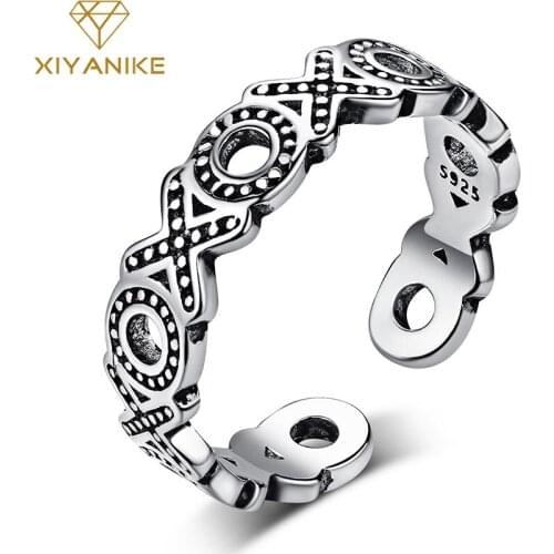 XIYANIKE 925 Sterling Hot Sale Vintage Geometric Rings For Women Couple Party Creative Handmade Finger Jewelry Adjustable
