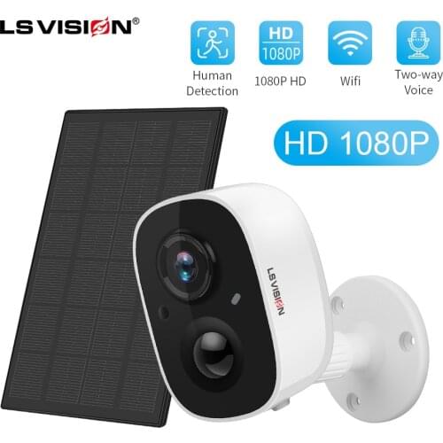 LSVISION Rechargeable Battery Powered Camera Solar Power Charging 1080P HD Outdoor Wireless PIR Detection Security WiFi Camera