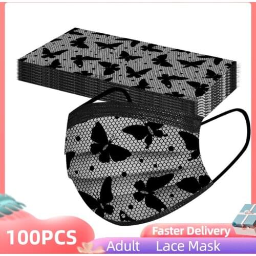 10/100pc Adult Lace Disposable Three Layer Breathable Face Mask Mascarillas Adultos Desechables Masque Halloween Mask Cosplay