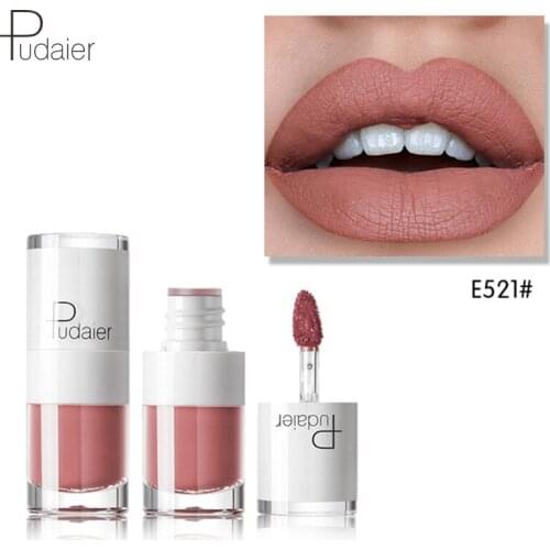 Pudaier 16 Colors Matte Nude Lipgloss White Bottle Waterproof Non-stick Velvet Soft Liquid Lipstick Sexy Smooth Plumper Lip Tint
