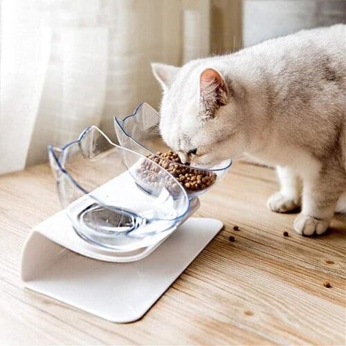 Pet Bowl For Dogs Puppy Cats Plastic Double Food Non-slip Water Feeder Pets Feeding Dishes Bowls Protect Cervical Vertebra Tilt