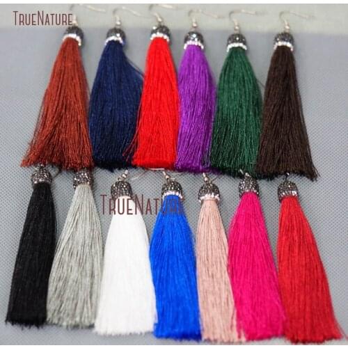 Multi Colors New Design Long Cotton Silk Earring Pave Gun Metal Rhinestone Cap Drop Earring For Women In 4.5 inch ER10628