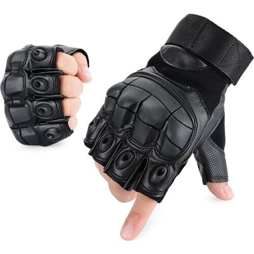 Touch Screen PU Leather Motorcycle Half Finger Glove Motorbike Motocross Moto Hard Fingerless Riding Biker Protective Gear