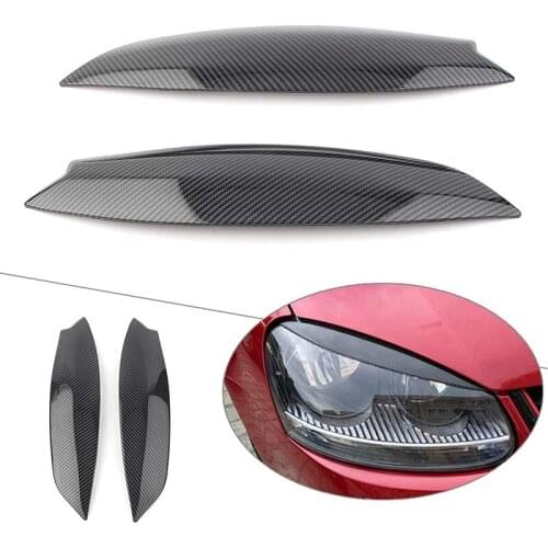 2Pcs/Lot Carbon Fiber Headlights Eyebrow Eyelids Chrome Trim Cover For GOLF MK5 GTI-R R32 2005-2007