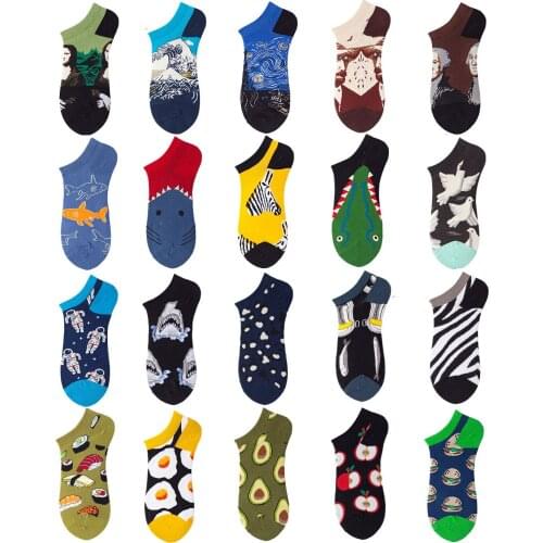 20 Pair Per Set Mens Socks Cotton Summer Thin Oil Painting Avocado Cool Fashion Mens Popular Fashion No-Show Socks Women