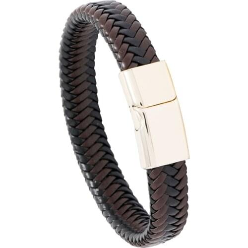 New Simple and Versatile Braided Leather Bracelet Alloy Magnet Buckle Retro Mens and Womens Bracelet