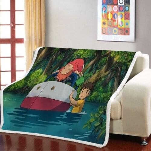 Goldfish On The Cliff Sherpa Blanket Japan Anime Weighted Blanket Home Custom Decor Throw Blanket For Bedroom Room Blanket