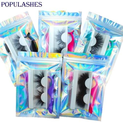 Wholesale 100% Real Minks Eyelashes 25mm and Lash Applicator Tweezers Brush Set Dramatic Soft Cruelty Free Laser Bag Package