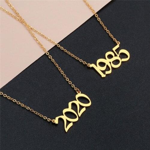 1980-2020 Year Number Stainless Steel Necklace for Women Birth Year Chain Pendant Necklace Jewelry Friends Lovers Mom Gift