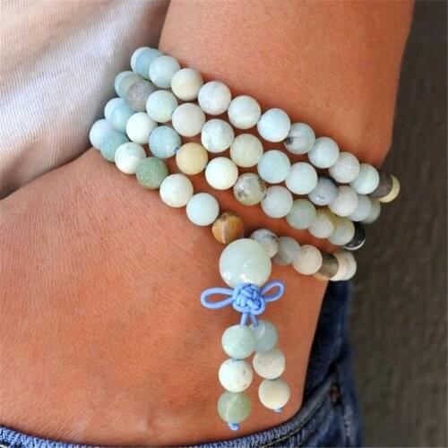 Natural Color Stone 108 Beads Handmade Tassel Necklace Tibetan Wristband Religious Japa Retro Prayer