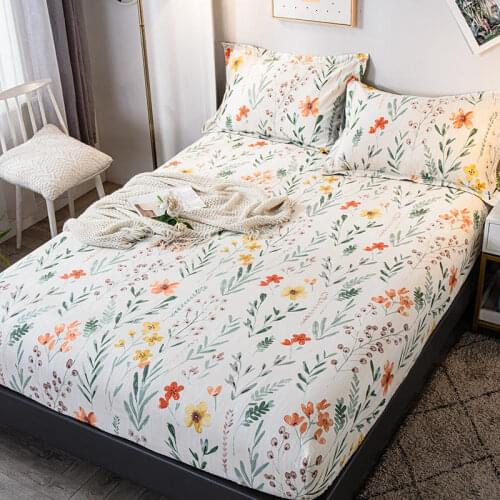 Bonenjoy 1 pc 100%Cotton Bed Sheet with Elastic Queen Size Floral Style Sheets on Elastic drap de lit 180x200cm Bedsheet Cotton
