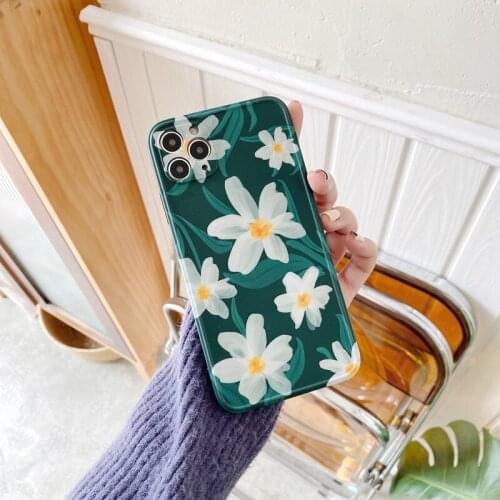 Retro french white flowers oil painting art Phone Case For iPhone 11 12 Pro Max Xr Xs Max 7 8 Plus X 7Plus case Cute Soft Cover